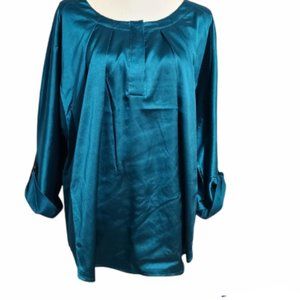 August Silk Women's Raglan Sleve Round Collar Tunic/ Blouse Green Emerald Size L